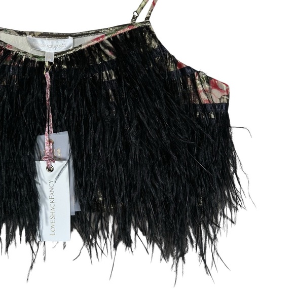 LOVE SHACK FANCY Dusty Metallic Floral Feathered Fringe Hem Crop Top - Picture 7 of 13
